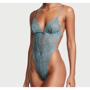 VICTORIA'S SECRET S LACE TEDDY TEAL GREEN SEXY LINGERIE BODYSUIT VALENTINE NWT